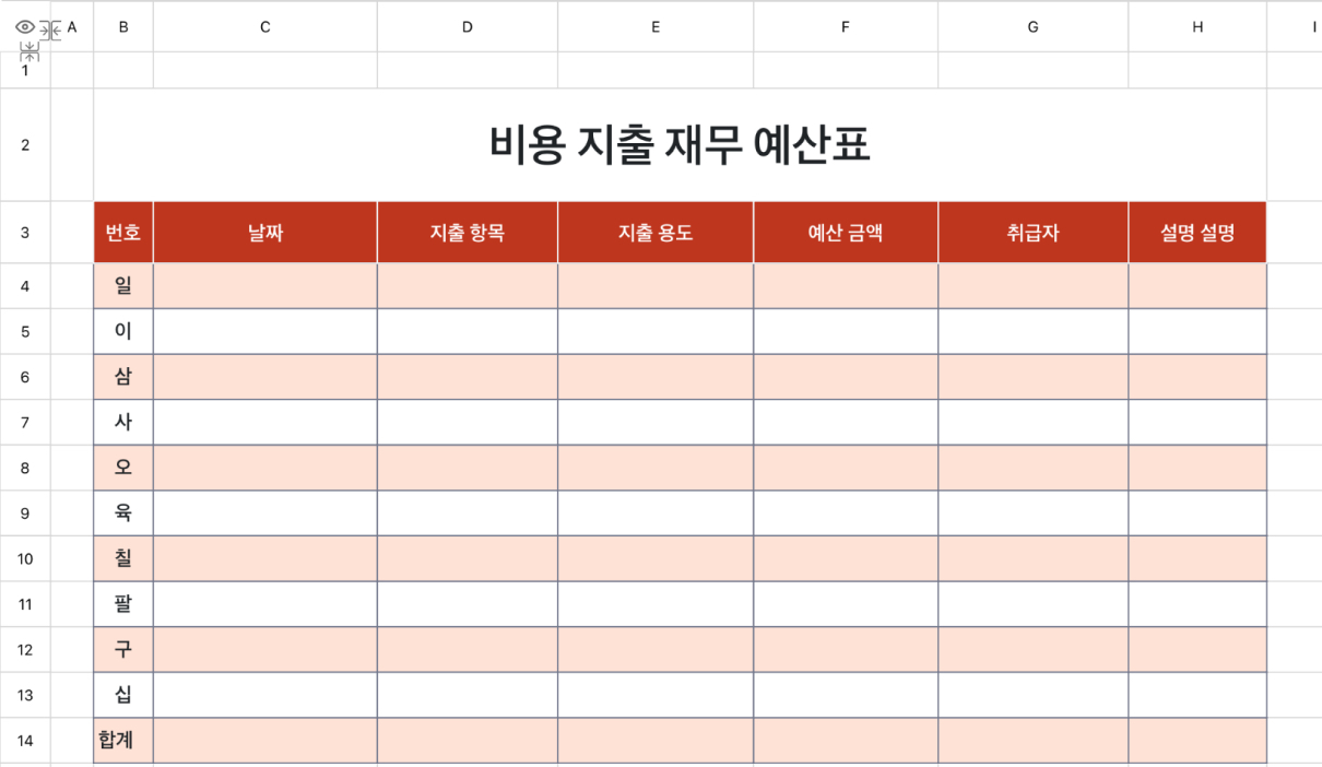 비용 지출 재무 예산표
